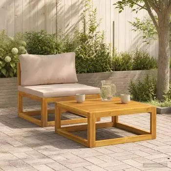 vidaXL Sofa-Set mit Kissen, 2-tlg., Akazien-Massivholz, natur