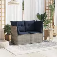 vidaXL Gartensofa 2-Sitzer mit Kissen Grau Poly Rattan