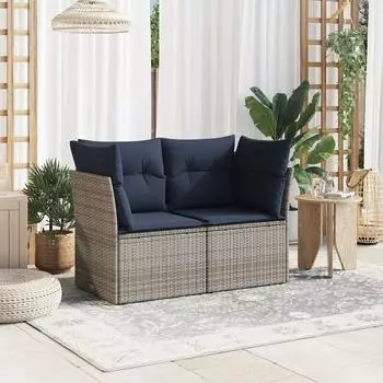 vidaXL Garten-Sofa 2-Sitzer, grau, Poly Rattan (366164)