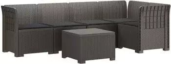 vidaXL Gartensofa 5-Sitzer mit Kissen, Rattan-Look PP, hellgrau (3444083)