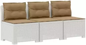 vidaXL Garten-Sofa 3-Sitzer Rattan-Look PP weiß mit Kissen (8011986)