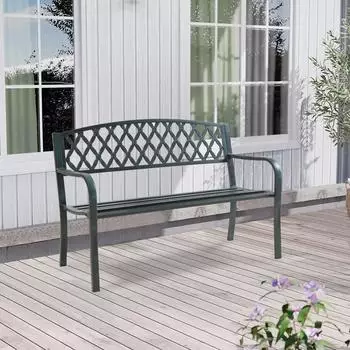 casa.pro Opsasar Gartenbank Stahl, dunkelgrau mit grüner Patina, 127x54x88cm
