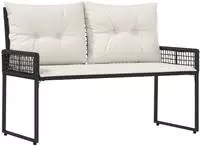 vidaXL Bank Outdoor mit Kissen Schwarz und Cremewei&szlig; 118 x 55 x 82 cm
