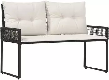vidaXL Gartenbank mit Kissen, schwarz/cremewei&szlig;, 118x55x82cm