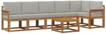 vidaXL Outdoor-Sofagarnitur 7-tlg. mit Kissen, natur und hellgrau (3366489)