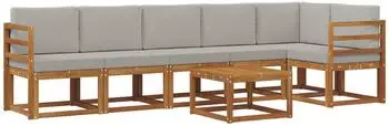 vidaXL Outdoor-Sofagarnitur 7-tlg. mit Kissen, natur und hellgrau (3366484)