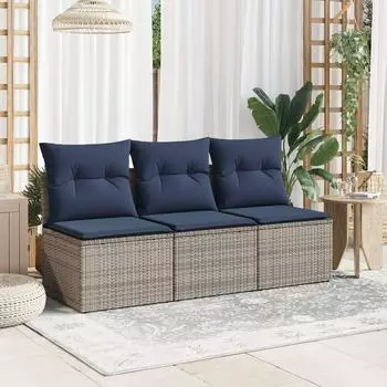 vidaXL Garten-Sofa 3-Sitzer, grau, Poly Rattan (366166)