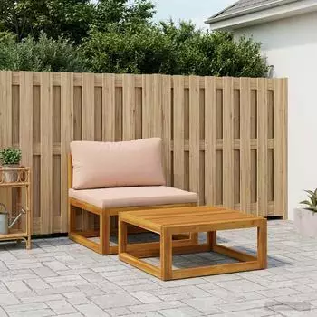 vidaXL Modulares Sofa-Set mit Kissen, 2-tlg., Akazienholz, natur