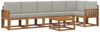vidaXL Outdoor-Sofagarnitur 7-tlg. mit Kissen, natur und hellgrau (3366494)