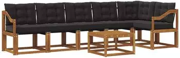 vidaXL Garten-Sofagarnitur mit Kissen 7-tlg., natur und schwarz (3368747)