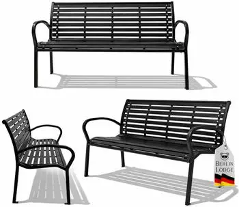 Proregal Mykonos Gartenbank 3-Sitzer, Holzoptik, Kunststoff & Metall, schwarz (PR_RZW2-02)