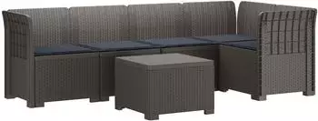 vidaXL 5-Sitzer Gartensofa mit Kissen, Rattan-Look PP, hellgrau (3444085)