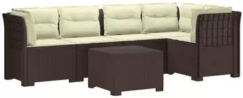 vidaXL Gartensofa 5-Sitzer mit Kissen, Rattan-Look PP, braun (3444090)