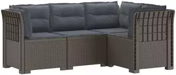 vidaXL 4-Sitzer Gartensofa mit Kissen, Rattan-Look PP, hellgrau (3443993)