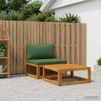 vidaXL Modulares Sofa-Set mit Kissen, 2-tlg., Akazien-Massivholz, natur