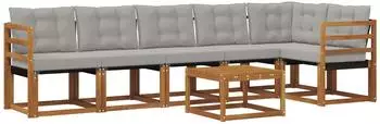 vidaXL Outdoor-Sofagarnitur 7-tlg. mit Kissen, natur und hellgrau (3368726)