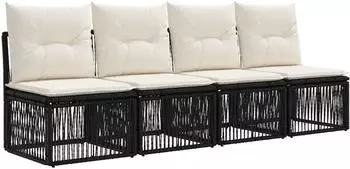vidaXL 4-Sitzer-Lounge-Sofa schwarz Poly-Rattan, 4-teilig
