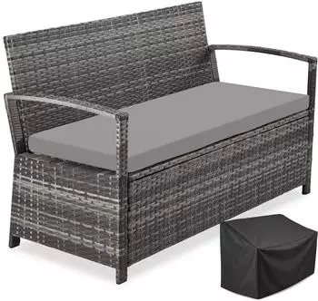 TecTake Terrassenbank Vecchia Polyrattan 2-Sitzer grau mit Stauraum 160L (Vecchia)