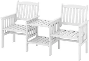 Costway Gartenbank mit Tisch, 2-Sitzer, Tannenholz, wei&szlig;, 165x60x88cm