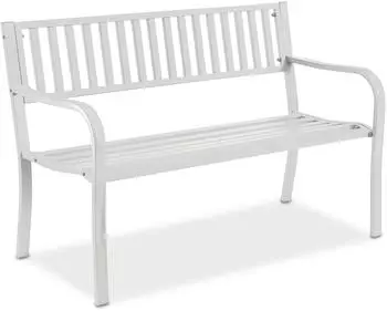 Relaxdays Gartenbank 2-Sitzer, Metall, weiß, 82x127,5x59,5cm