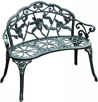 MODFU Gartenbank 2-Sitzer, Metall, Blumenmuster, dunkelgr&uuml;n, 100x54x78cm