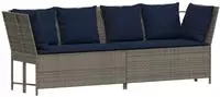 vidaXL Gartensofa mit Kissen Grau Poly Rattan