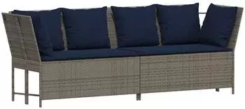 vidaXL Gartensofa mit Kissen, Polyrattan, grau (4104128)