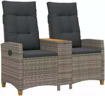vidaXL Liegebank mit Tisch, 2-Sitzer, Poly-Rattan, grau/dunkelgrau (42026814)