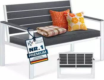 Kesser Gartenbank 2-Sitzer, Holzoptik, wetterfest, bis 300kg, UV-best&auml;ndig, mit abnehmbarem Kissen
