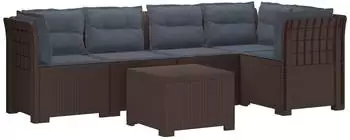 vidaXL Gartensofa 5-Sitzer Rattan-Look PP braun mit Kissen (3444093)