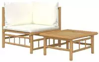 vidaXL 2-tlg. Garten-Lounge-Set mit Cremewei&szlig;en Kissen Bambus