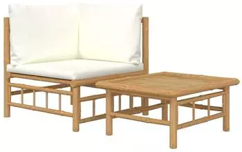 vidaXL Gartenm&ouml;bel-Set 2-tlg. Bambus mit cremefarbenen Kissen