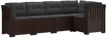 vidaXL Gartensofa 5-Sitzer mit Kissen, Rattan-Look PP, braun (3444055)