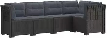 vidaXL Gartensofa 5-Sitzer mit Kissen, Rattan-Look PP, hellgrau