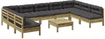 vidaXL Garten-Sofagarnitur 10-tlg. mit Kissen, Kiefernholz impr&auml;gniert (3299602)