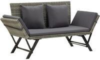 vidaXL Gartenbank mit Auflagen 176 cm Grau Poly Rattan