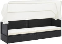 vidaXL Gartensofa mit Sonnendach Schwarz Poly Rattan