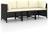 vidaXL 3-Sitzer-Gartensofa mit Auflagen Schwarz Poly Rattan