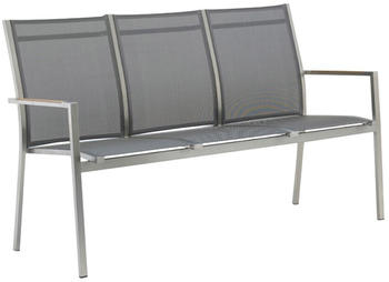 Zebra Möbel One 3-Sitzerbank 157cm Edelstahl/Textilene mit Teakarmlehnen Dunkelgrau