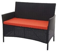 Mendler Poly-Rattan Gartenbank schwarz Kissen terrakotta (76333)