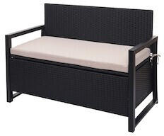 Mendler Poly-Rattan 2er HWC-F39 Truhenbank anthrazit Kissen beige (76086)