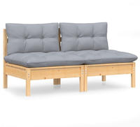 vidaXL 2-Sitzer-Gartensofa mit Grauen Kissen Massivholz Kiefer
