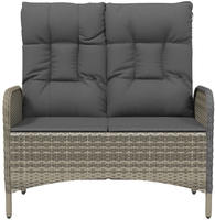 vidaXL Gartenbank mit Liegefunktion und Kissen 107 cm Poly Rattan Grau