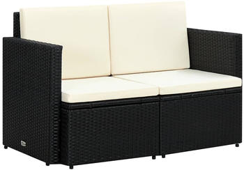 vidaXL 2-Sitzer-Gartensofa mit Auflagen Poly Rattan schwarz