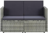 vidaXL 2-Sitzer-Gartensofa mit Auflagen Grau Poly Rattan