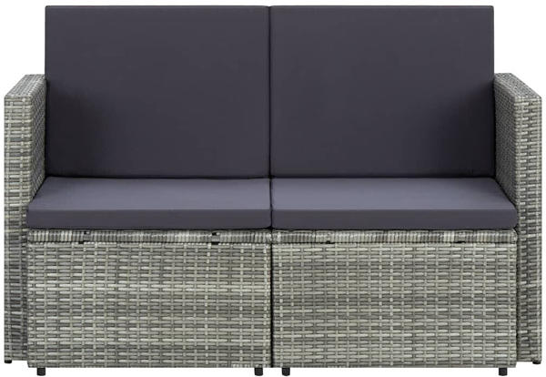 vidaXL 2-Sitzer-Gartensofa mit Auflagen Poly Rattan grau