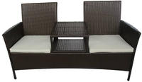 vidaXL Gartensofa 2-Sitzer mit Teetisch Poly Rattan Braun