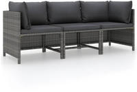 vidaXL 3-Sitzer-Gartensofa mit Kissen Grau Poly Rattan
