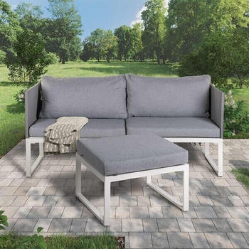OUTLIV. Modular Gartensofa 3-tlg. Aluminium/Textilene Weiß/Hellgrau (015_UE)