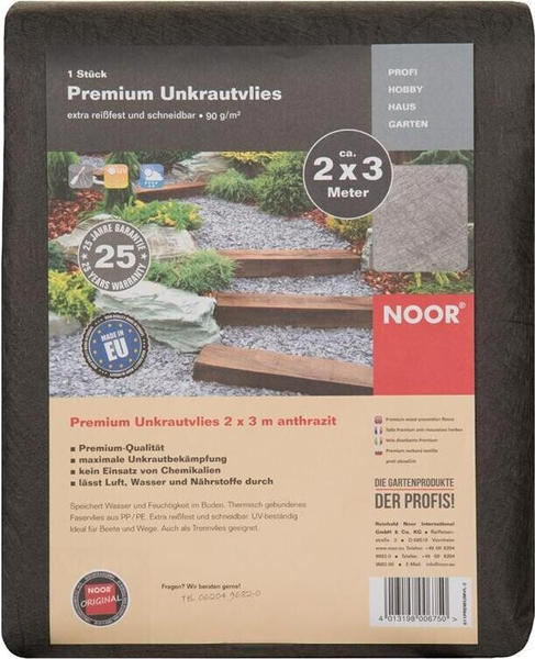 Noor Premium Unkrautvlies dunkelgrau 90 g/m² 2 x 3 m